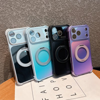 Coque de téléphone en acrylique dégradé avec support magnétique rotatif à 360 degrés pour iPhone 17 16 15 14 Pro, design anti-chute à quatre coins