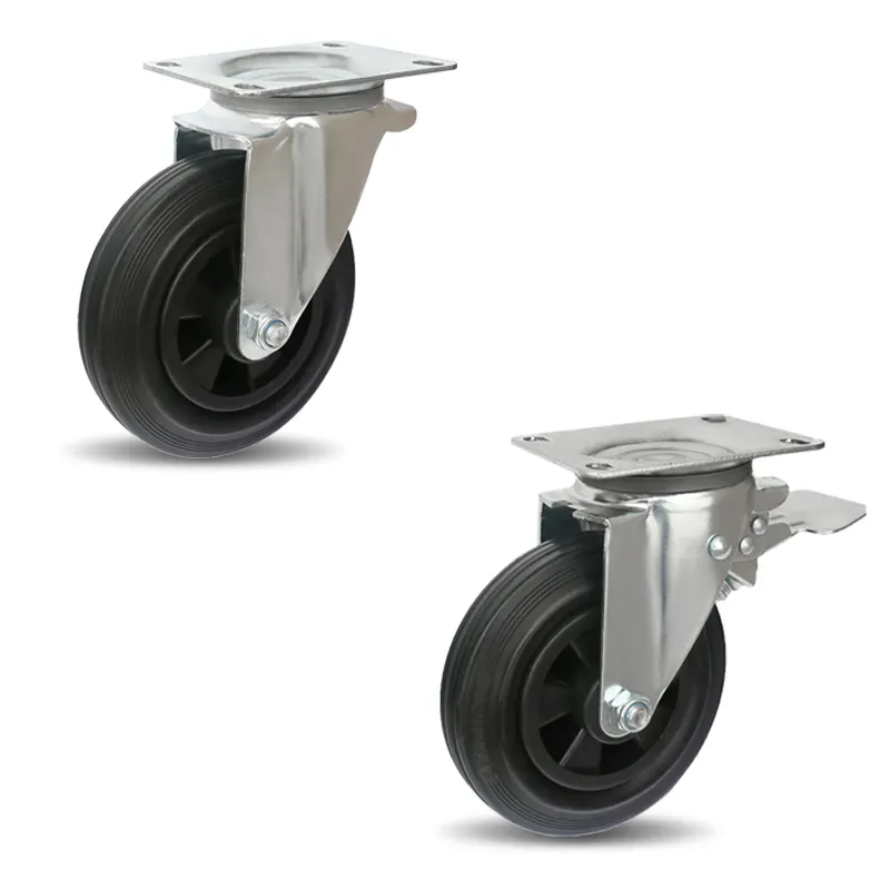 Промышленные колесики, 6 8-дюймовые поворотные, 200 кг, резиновые сверхпрочные колесные диски для мусорных баков