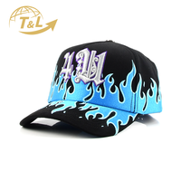 Gorras de Béisbol 4UGEAR con Bordado de Llama Azul, Gorras Deportivas de 5 Paneles con Logotipo Personalizado, Gorras Snapback para Mujer
