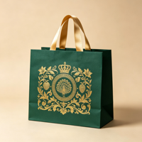 Sac de shopping écologique haut de gamme avec logo personnalisé imprimé, poignées en ruban, style inspiré de la mythologie