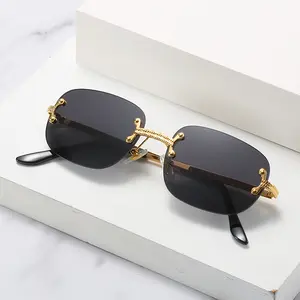 UNOC Personality Small Frame Sun Glasses 2021 Women and Men Luxury Rimless Hexagon Sunglasses New Retro Metal Sunglasses