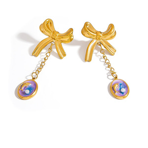 ต่างหูสแตนเลสทรงโบว์พร้อมจี้รูปมหาสมุทรสำหรับผู้หญิง เครื่องประดับแฟชั่น - Product Image 5