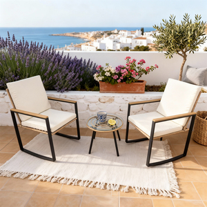Conjunto de Muebles de Jardín Mediterráneo de 3 Piezas con Estructura de Aluminio, Cojines Personalizables y Mesa Auxiliar para Ambientes Costeros Blanqueados - Product Image 2