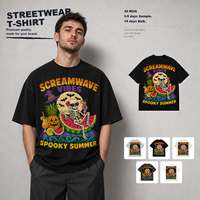 Spooky Summer Skeleton Fruit Cocktail Grafisch Velours Zwaar Katoenen T-shirt Unisex Oversized Halloween Streetwear T-shirt met korte mouwen