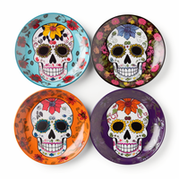 Plato de Cerámica con Diseño Floral de Calavera Mexicana