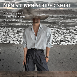 Camisa de Hombre de Manga Larga a Rayas de Poliéster/Algodón, Cuello Solapa, Estilo Coreano, Casual, Antiarrugas, Transpirable, Satinada, para Primavera/Verano - Product Image 2