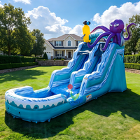 Grand toboggan aquatique gonflable sur le thème de l'océan, toboggan aquatique gonflable en forme de pieuvre avec piscine à jets d'eau pour location, fêtes et jeux en plein air