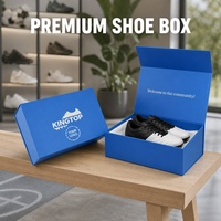 Boîte à chaussures rigide personnalisée pour chaussures de sport, fermeture magnétique, pliable, bleu royal et blanc, impression en gros, usine