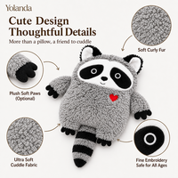 Peluche personnalisée OEM en forme de raton laveur, jouet en peluche doux à poils bouclés, peluche lestée pour enfants, adolescents et adultes