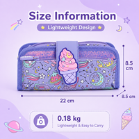 Trousse à crayons durable pour enfants, motif dessin animé mignon espace et crème glacée, multi-compartiments, en polyester, avec fermeture éclair, pour filles