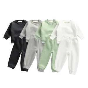 2022 New Fashion Popular Hot Selling Children Clothing Sets Solid Color French Terry Boutique Baby Tracksuit