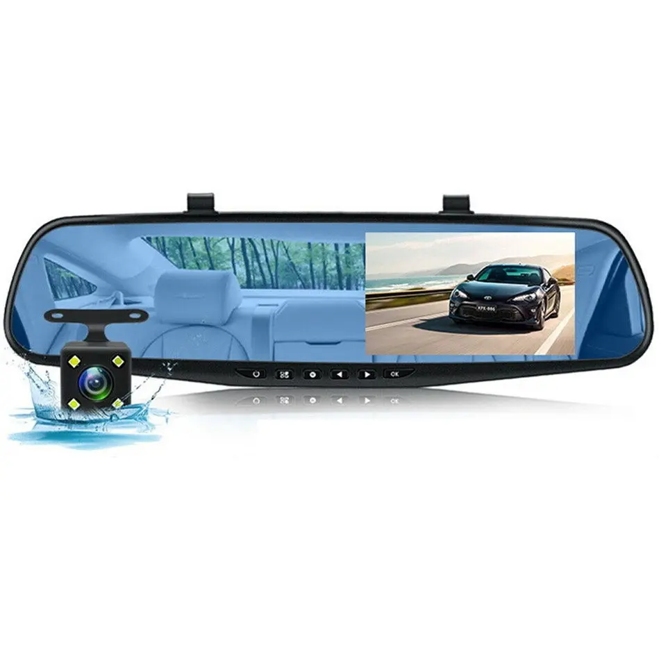 Dual Lens Front And Rear 1080p Inside Cabin Car Dash Camera 4.3 Inch Lcd Screen Dashboard Detection Driving Recorder