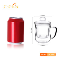 CnGlass B20 El Yapımı Ağızdan Üflenmiş Borosilikat Cam Çay Bardağı 300ml 10oz Saplı Kapaklı ve Çıkarılabilir Demlikli Özel Logo