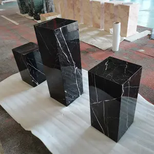 SHIHUI muebles de sala de estar de piedra Natural decoración del hogar negro Nero Marquina cubo mármol mesa auxiliar zócalo para la venta