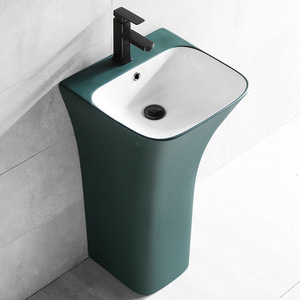 Lavabo de Cerámica Creativo con Pedestal Irregular, Lavabo de Pie para Baño, de un Solo Orificio, Acabado Liso y Brillante - Product Image 4