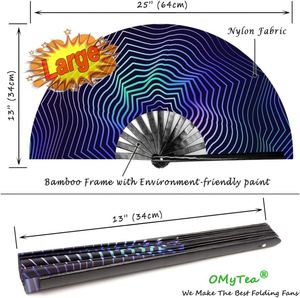 Abanico Plegable de Bambú Grande con Líneas Onduladas Holográficas, Reactivo a los Rayos UV, para Decoración de Fiestas Rave y EDM - Product Image 2
