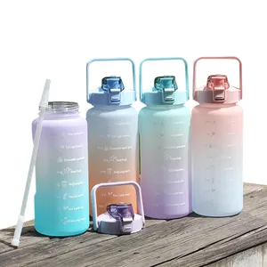 eco friendly bpa free wellness reusable custom logo gym sports plastic motivational water bottles 2l with time marker straw