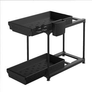 Cesta de almacenamiento extraíble debajo del fregadero de 2 niveles, organizador de cajones de gabinete deslizantes de plástico para organización de cocina y baño - Product Image 1