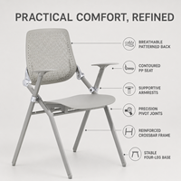 Chaise de formation pliable à assise large, dossier perforé respirant, articulation en acier, ergonomique, pivotante, pour bureau à domicile et usage commercial