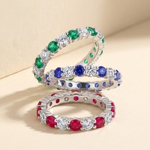<span class=keywords><strong>Bague</strong></span> Éternité Empilable en Argent avec Multiples Pierres Précieuses Synthétiques Scintillantes (<span class=keywords><strong>Saphir</strong></span>, Rubis, Émeraude, Moissanite) 0,1 ct 3 mm - Product Image 1