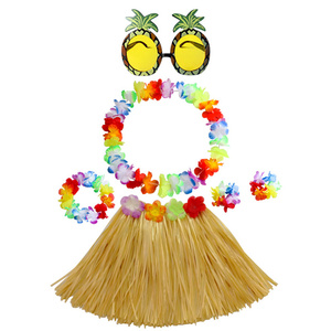 Venta al por mayor traje Hawaiano <span class=keywords><strong>para</strong></span> <span class=keywords><strong>niñas</strong></span> Luau trajes de fiesta Luau hierba falda diademas conjunto playa Tropical Hula falda - Product Image 3