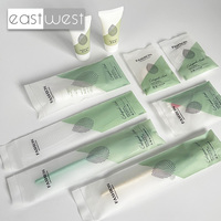 Kit d'articles de toilette pour hôtel, gel douche en tube jetable East West, logo personnalisé, économique, pochette en plastique souple, ensemble d'hygiène pour la chambre