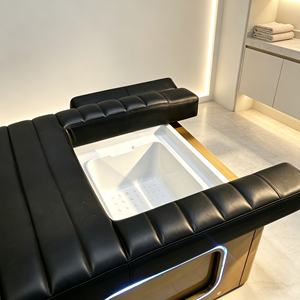 Lit de massage électrique pour esthétique, base dorée avec lumière LED, en cuir PU noir, lit de spa facial réglable - Product Image 3