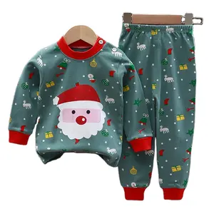 Gran oferta, pijamas para niños, conjunto de Navidad de algodón, patrón de dibujos animados, pijama orgánico para niños, pijama suave de satén para bebés y niñas