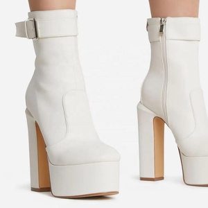 Botines de Mujer con Hebilla Metálica, Plataforma Alta, Tacón Grueso, Punta Redonda, Tacón Ancho, Cremallera Lateral - Product Image 6