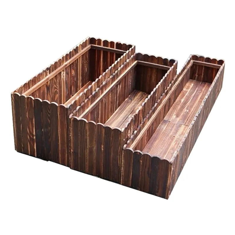 Handmade Fence Shape Wooden Flower Planter Wooden Rectangular Box Planter Outdoor Garden Plant Flower Pot