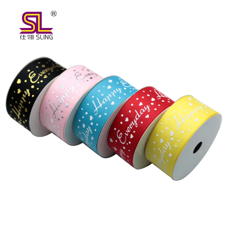 Ribbon Factory Custom Gift Wrap 3D Embossed Design Printed 3/4 "Polyester Grosgrain Ribbon Logo Brand
