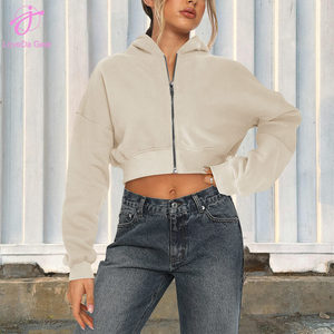 Loveda all'ingrosso donna primavera moda tinta unita ampia Casual manica <span class=keywords><strong>lunga</strong></span> <span class=keywords><strong>felpa</strong></span> <span class=keywords><strong>con</strong></span> cappuccio corta <span class=keywords><strong>con</strong></span> <span class=keywords><strong>Zip</strong></span> - Product Image 4