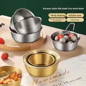 Tazón Coreano de Acero Inoxidable 304 para Sopa de Vino de Arroz, Olla para Mezclar con Doble Asa para Makgeolli, Fideos, Ensaladas, Senderismo y Camping - Product Image 1