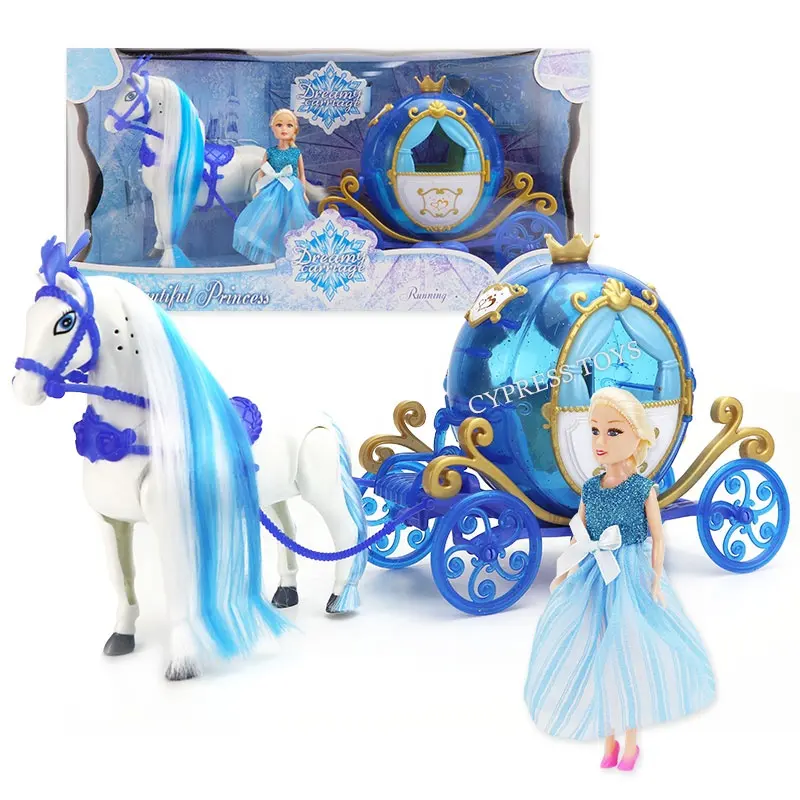 Lovely Electric Plastic Princess Doll Horse Carriage Toys With Light And Music