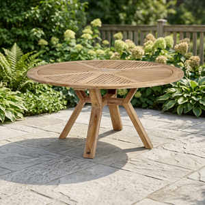 Table à manger en bois, plateau en bois massif, base stable, imperméable, écologique, durable, capacité de 6 personnes, utilisation intérieure/extérieure, moderne - Product Image 2