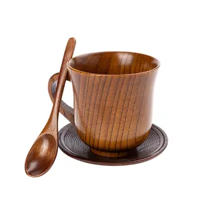 Factory Custom Logo Natural Wood Eco Friendly Serving Tableware Flatware Set for Office Desk Drink Coffee Or Tea Mug Wooden Cups