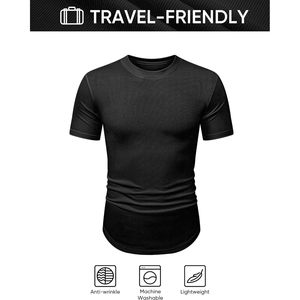 Camiseta Deportiva FOXA para Hombre, Manga Corta, Corte Ajustado, Cuello Redondo, Secado Rápido, para Gimnasio y Entrenamiento, Negra, de Poliéster Tejido - Product Image 5