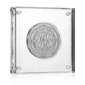 RAY YI Magnético Quadrado Acrílico Coin box Display Case Clear Acrílico moeda Display titular com ímãs Acrílico Moedas Block stand