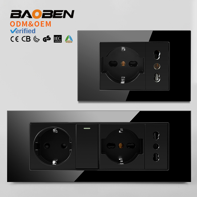 BAOBEN Smart EU Wall Socket - Type C Fast Charge, Black Modular Switch Panel ForHome/Office