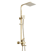 Système de douche carré doré brossé en acier inoxydable 304, 3 fonctions, ensemble de douche mural avec douchette et bec de baignoire