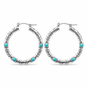 Pendientes de Aro con Grabado en Color Turquesa Vintage, Pendientes Grandes de Estilo Tribal para Mujer - Product Image 1