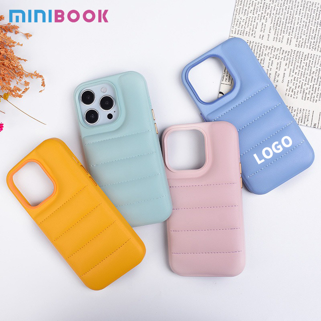 Wholesale in Stock Down Jacket Phone case for iPhone 13 14 15 Pro Max Cute Candy Color Leather Puffer Phone Cover