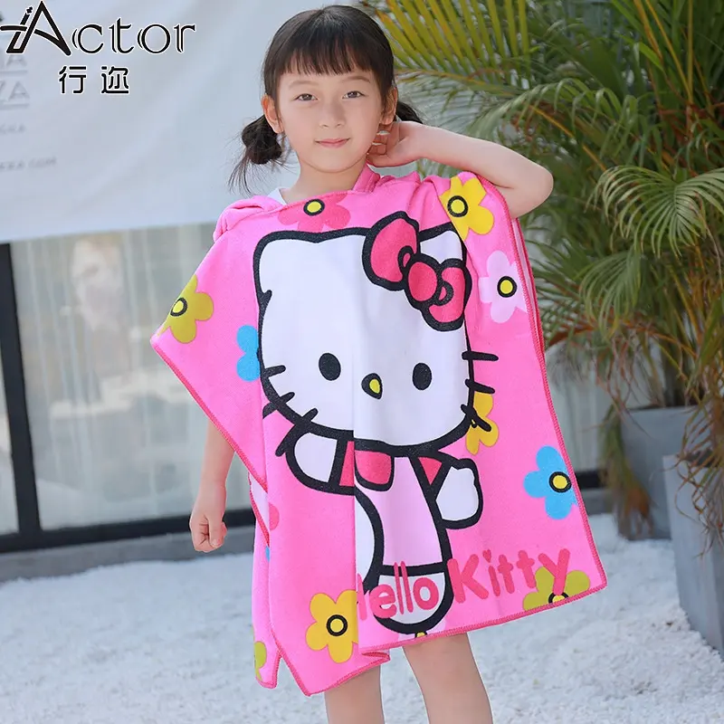 China Fabriek Badstof Handdoek Strand Poncho Gewaden Microfiber Poncho Handdoek Voor Kids