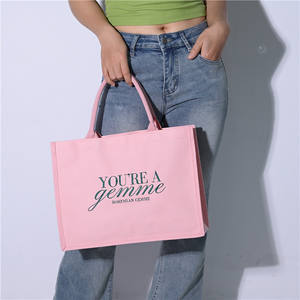 Women's Oversize Large <b>Weekend</b> Canvas Cotton Shopping Tote <b>Bag</b> with Custom <b>Black</b> Logo Fashionable Letter Pattern - Product Image 3