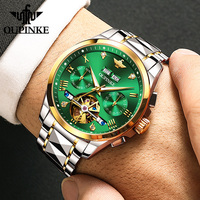Montre OUPINKE 3186 OEM avec logo personnalisé, tourbillon doré, automatique, mécanique, squelette, pour homme.