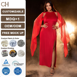 <span class=keywords><strong>Robe</strong></span> midi élégante pour femmes grandes tailles, nouvelle collection été, <span class=keywords><strong>robe</strong></span> de soirée formelle élégante à manches évasées et fente haute, <span class=keywords><strong>robe</strong></span> maxi avec cape - Product Image 1