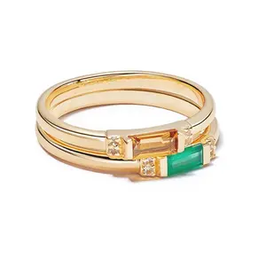 Milskye elegante citrino y ónix verde joyería fina s925 18K chapado en oro amado anillo de banda pila como regalos para mujeres