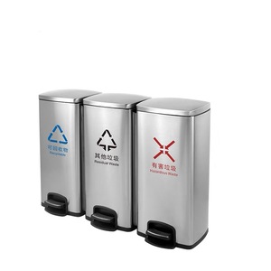 Poubelle rectangulaire en métal à double pédale en acier inoxydable pour déchets recyclables, usage intérieur - Product Image 3