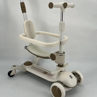 Trottinette 5 en 1 pour enfants avec siège pliable, poignée de poussée parentale, garde-corps de sécurité et roues pivotantes silencieuses, blanc ivoire