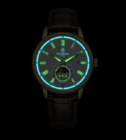 Montre automatique de luxe pour homme HENBOSE Deep Space avec affichage de la phase de lune et de la date, verre saphir, aiguilles plaquées or, boîtier en acier inoxydable